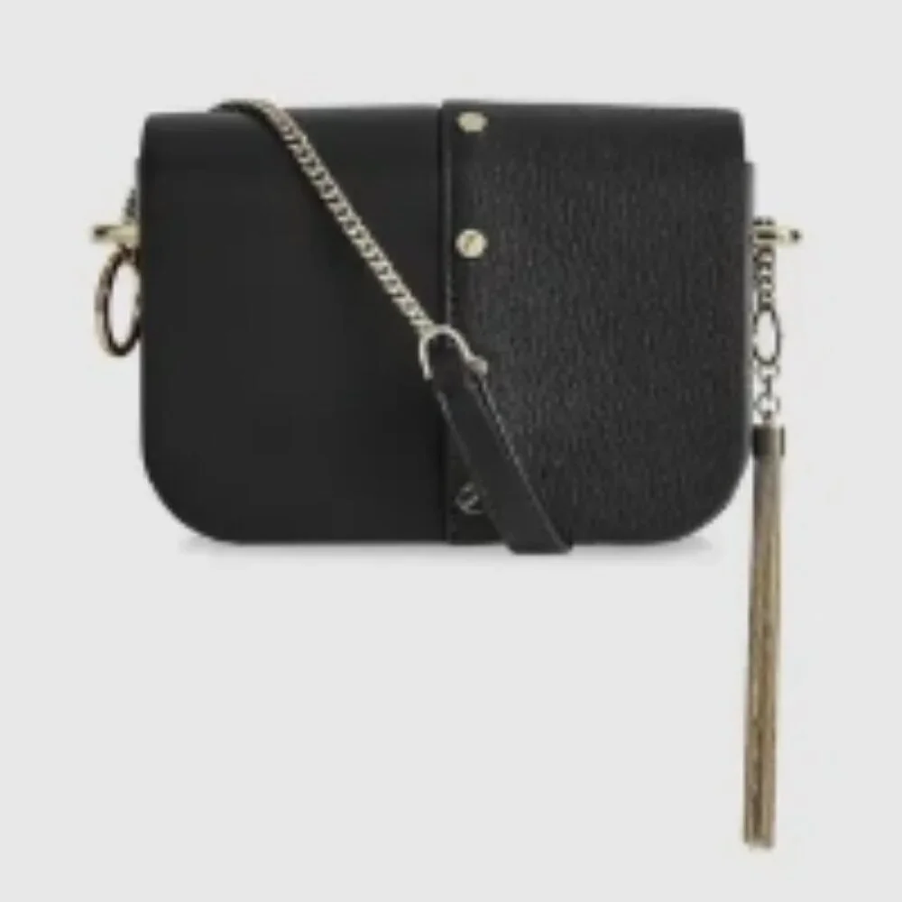 REISS Jessie Leather Cross Body Bag with Tassel Detail – Black (NWOT)